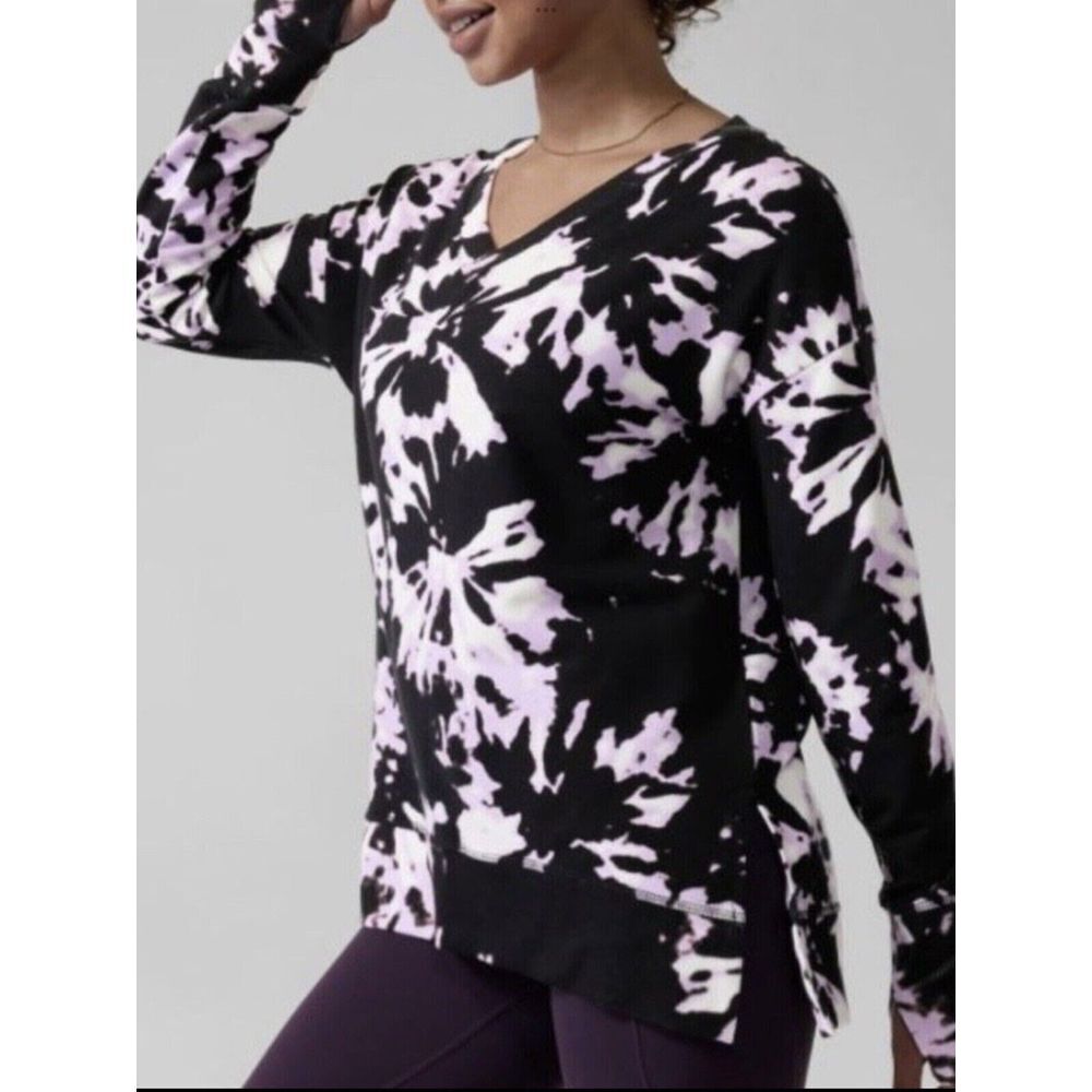 Athleta Coaster Luxe Sweatshirt Size Small Tie‎ Dye V- Neck Long Sleeve Pullover